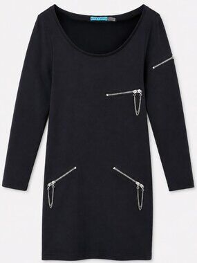 Alice + Olivia Boat Neck Solid Black Zipper Detail Mini Dress